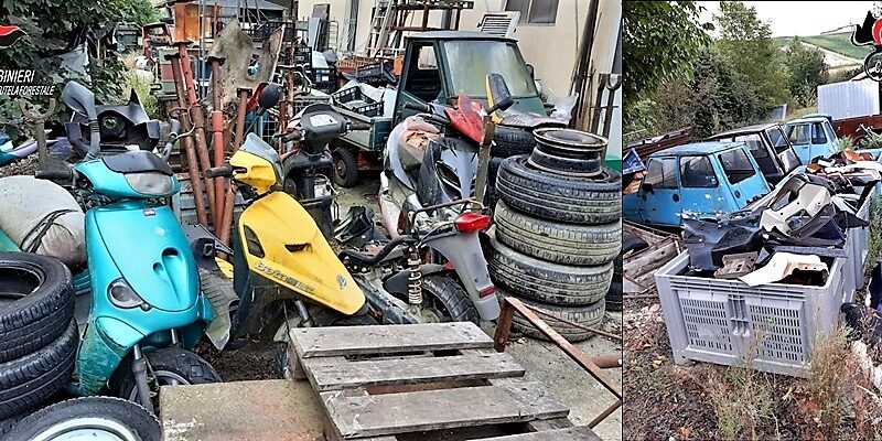 Meccanico di Cuneo beccato con oltre 150 moto, auto, rifiuti ferrosi in abbandono