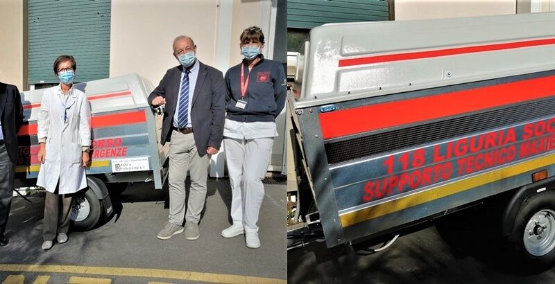 Donazione al 118 Genova. Carrello a rimorchio per Covid-19 dalla Banca Passadore