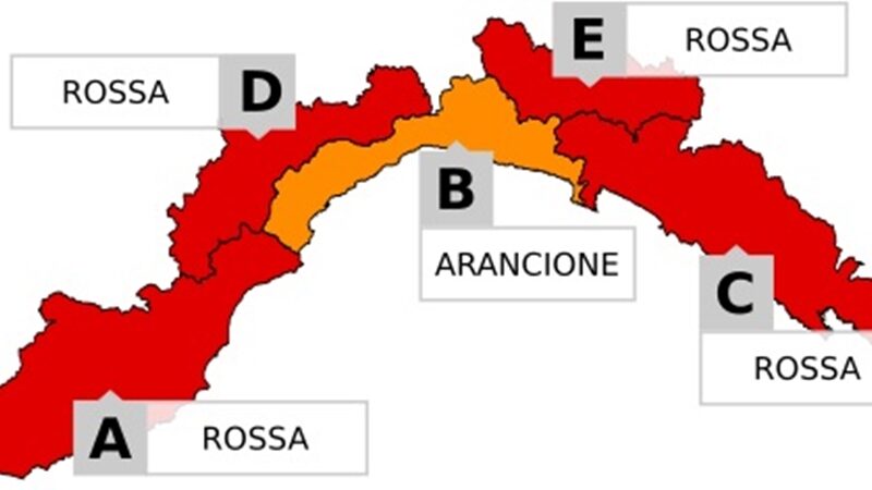 Liguria, è tutta allerta rossa tranne la zona B litorale Savona – Genova