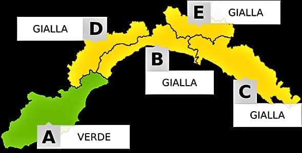 Liguria allerta gialla da mezzanotte alle 15 di domani