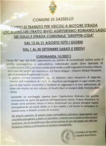 Chiusura ai veicoli a motore per lago dei Gulli Sassello