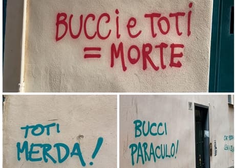 Muri imbrattati con insulti dedicati a Giovanni Toti e Marco Bucci