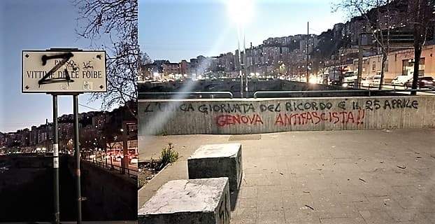 Vandalismi in Passo Vittime delle Foibe, firma Genova Antifascista