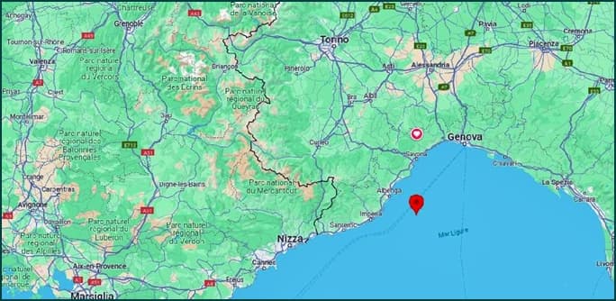 Terremoto sul Mar Ligure a 40 km. da Savona e 65 da Genova