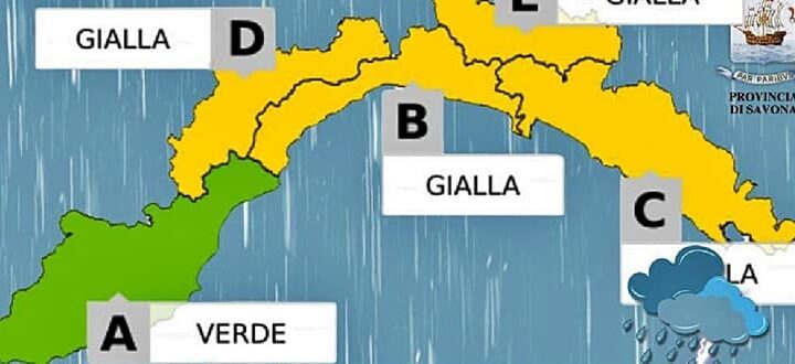 Liguria maltempo: dalle 12 di lunedì 7 ottobre allerta gialla per temporali zone BCDE