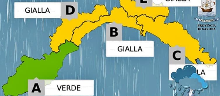 Liguria maltempo: dalle 12 di lunedì 7 ottobre allerta gialla per temporali zone BCDE