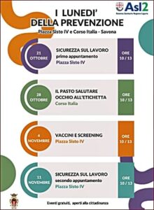 Savona dal 21 ottobre Asl2 lunedì della Prevenzione