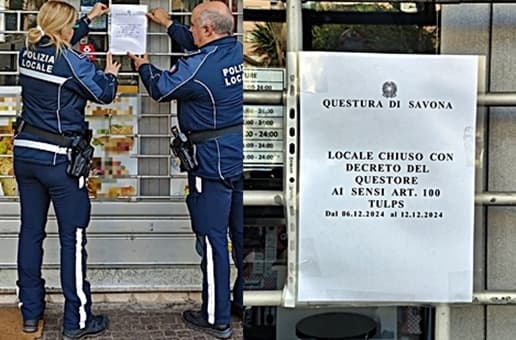 Questore Savona chiude locale per sette giorni