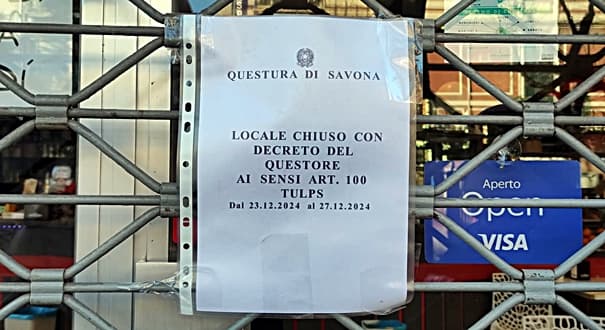 Questore Savona sospende licenza ad un locale nel Levante