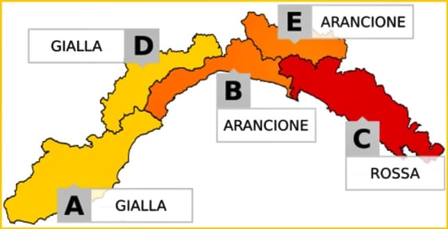 Liguria maltempo peggioramento in arrivo, cambia l’allerta è Rossa a Levante